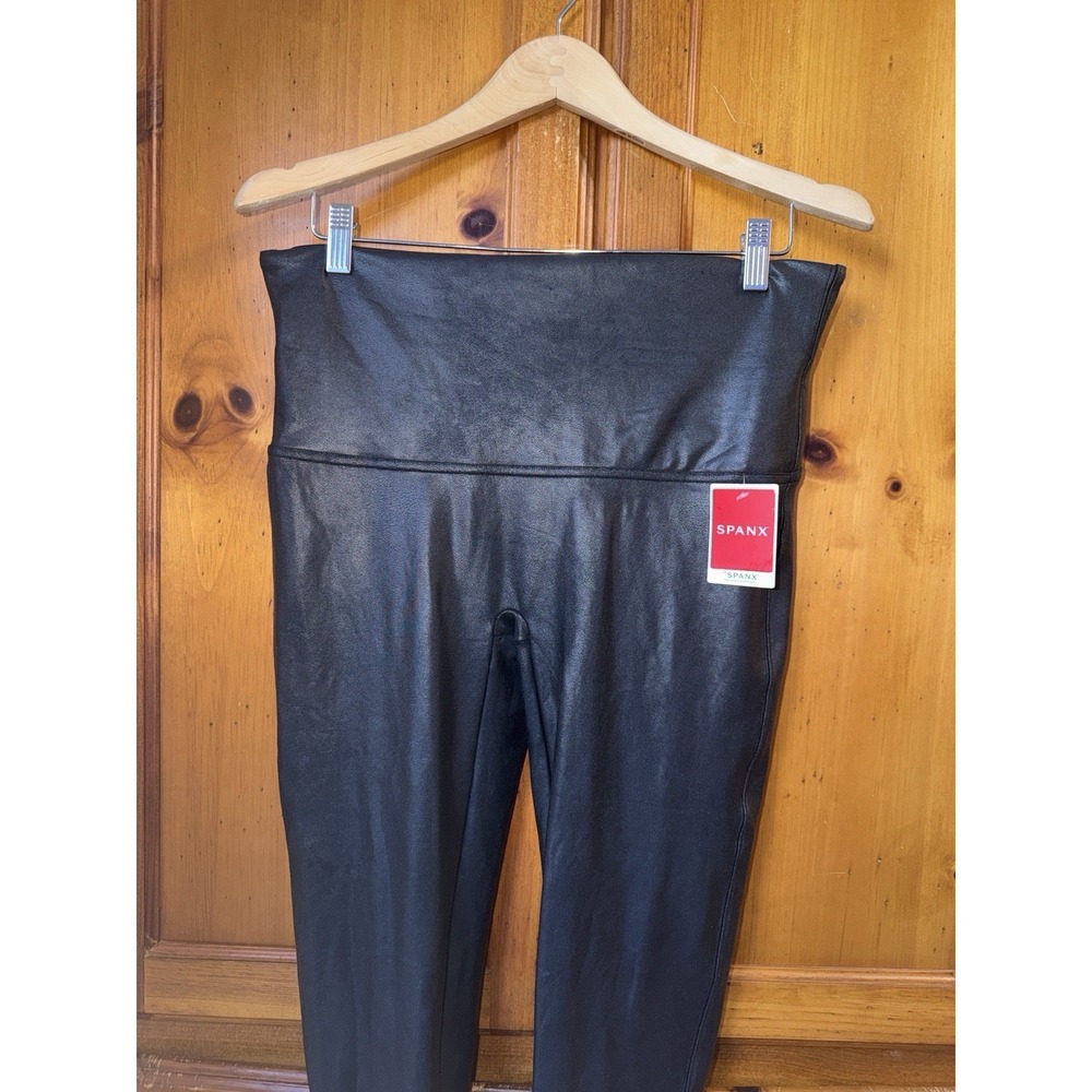 SPANX Women's 1X Faux Leather Leggings Pants Skinny 2437P Tight Casual Black NEW - Picture 2 of 15